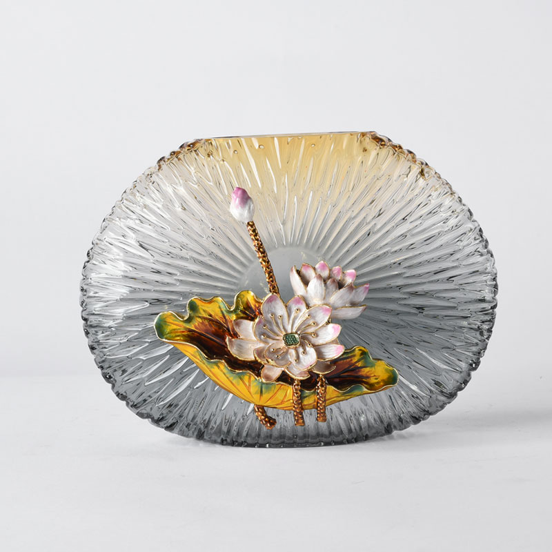 luxury gradient crystal glass vase enamel craft lotus decoration