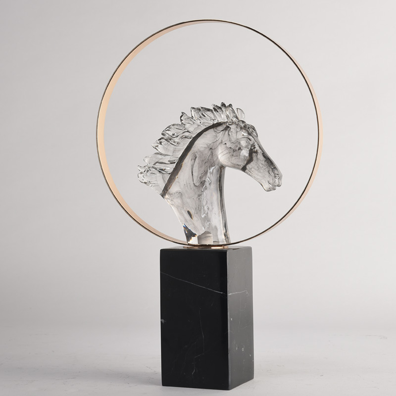minimalist horse head ornament with marble craftsmanship and geometric design a stylish decorative piece