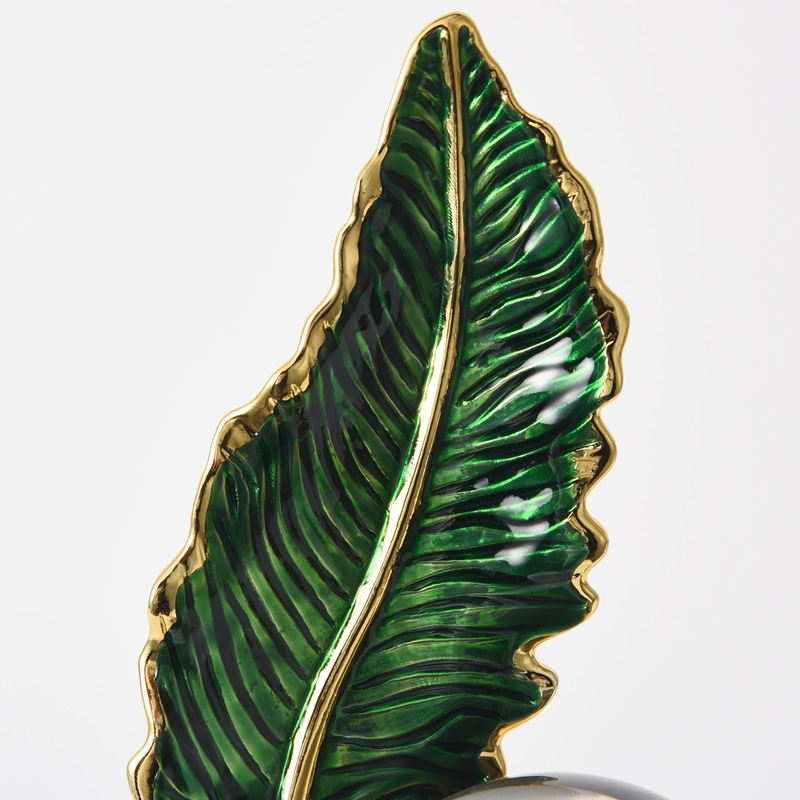 luxury high-end new Chinese style enamel green leaf crystal ornament customizable handicraft