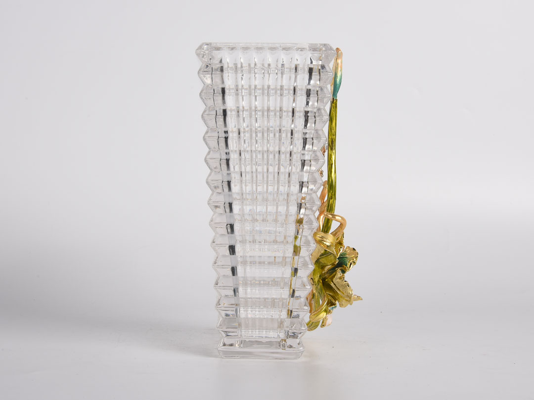 Baccarat Glass Vase Decor with Irises and Butterflies