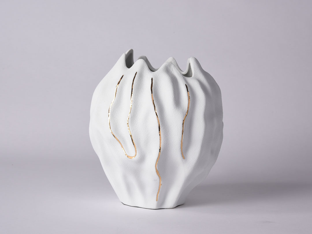 Black & White Fluted Ceramic Vase Decor