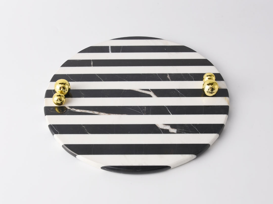 Black and White Striped Marble Decorative Tray