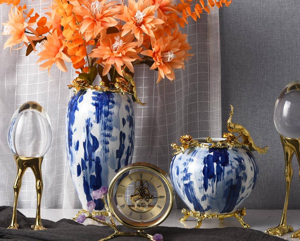 Blå og hvit porselen keramisk vase dekorasjon hjemme kunstverk og håndverk