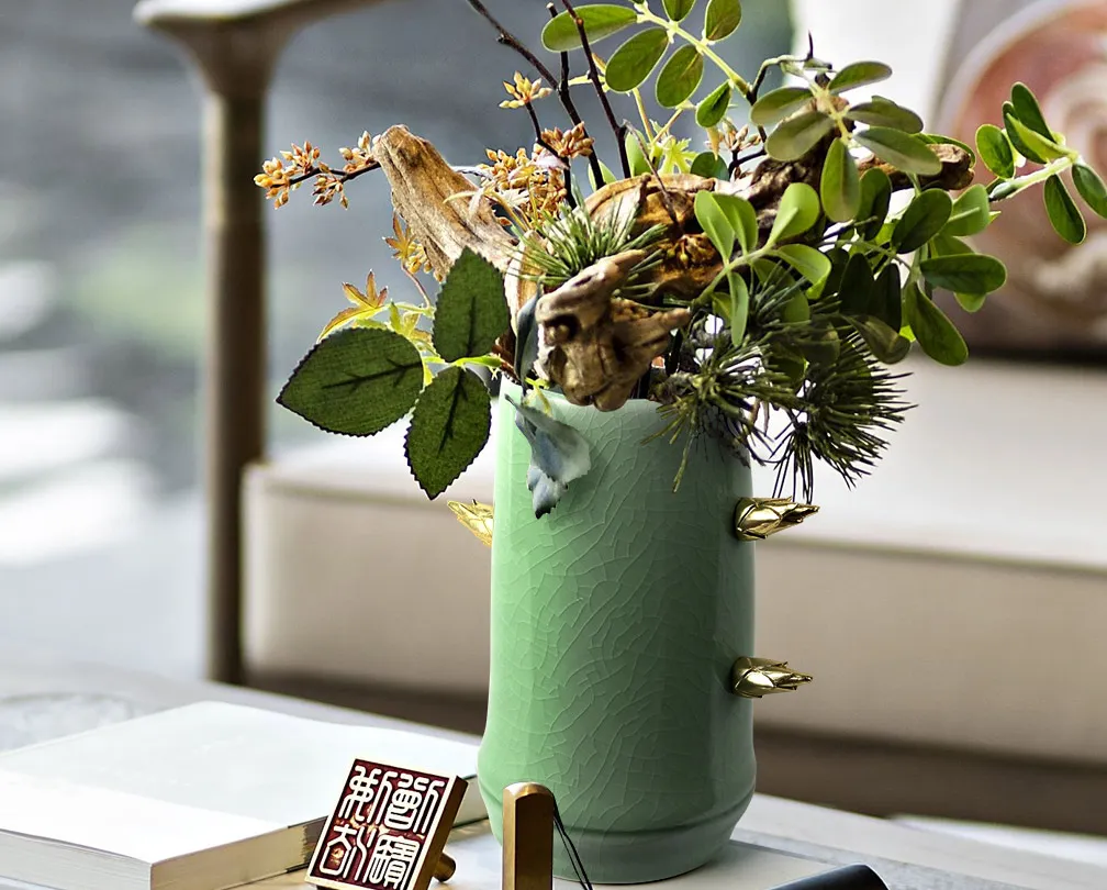 Cracked ceramic bamboo vase