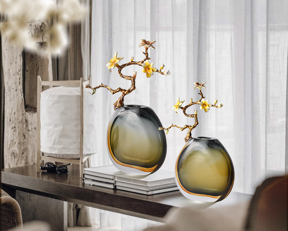 vase à fleurs en verre cristal haut de gamme créatif et luxueux avec décoration en émail