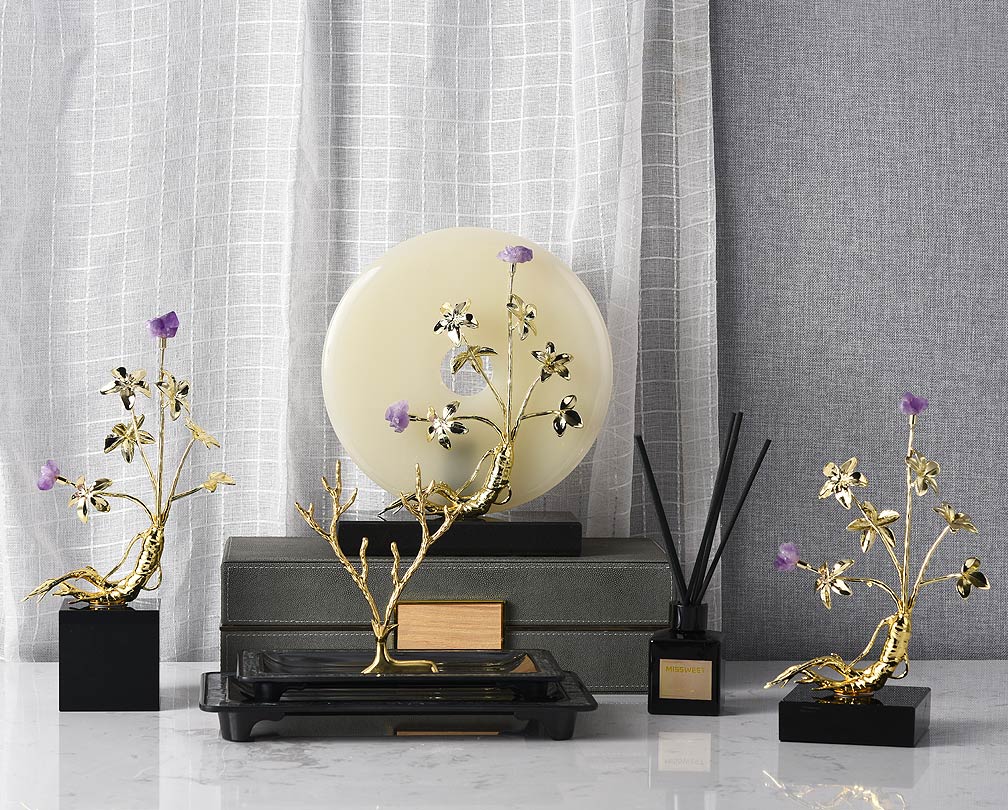 Creatief luxe natuurstenen ornament van amethist met een ginseng-vorm en een geluksbetekenis