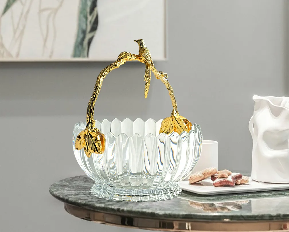 Crystal glass basket modern luxury home dining and living room decoration fruit tray