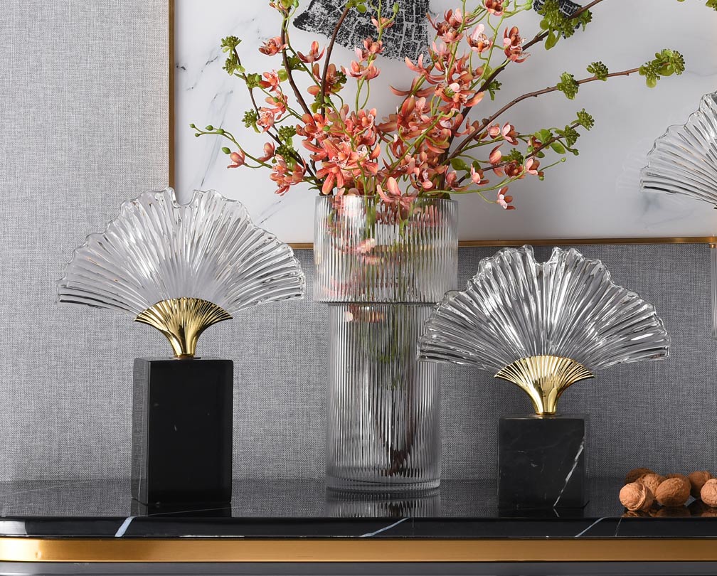 Ginkgo Leaf Ornament Light Luxury Home Decor Item with Marble Base Decorative Craft Item