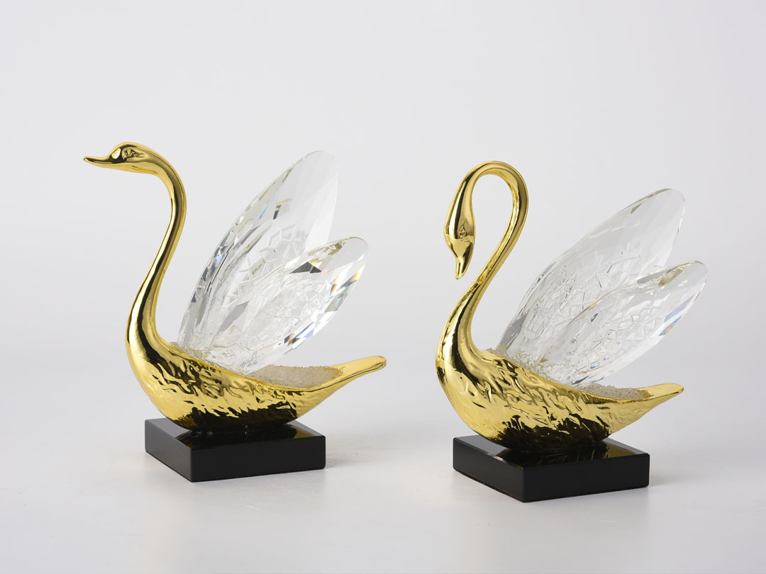 Γλυπτό Golden Swan Decor με Διχτυωτό Κρύσταλλο
