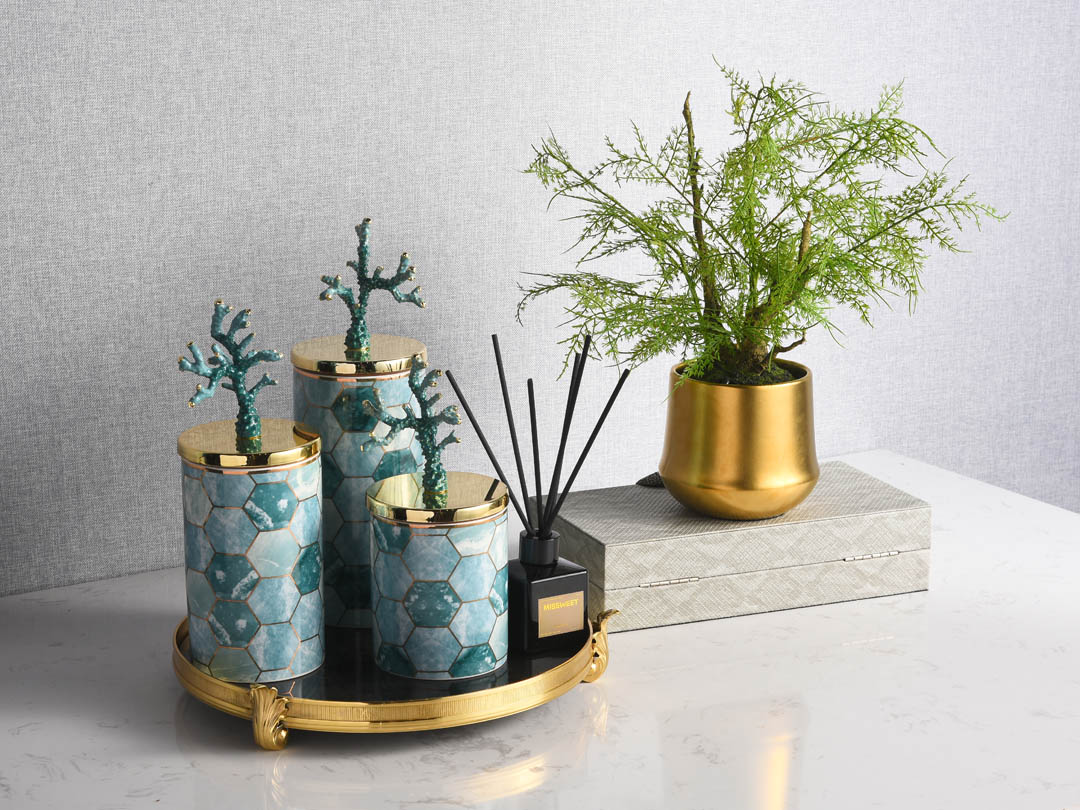 ຫນໍ່ໄມ້ຝລັ່ງສີຂຽວ Fern Bonsai Tree Ceramic Decor Sculpture