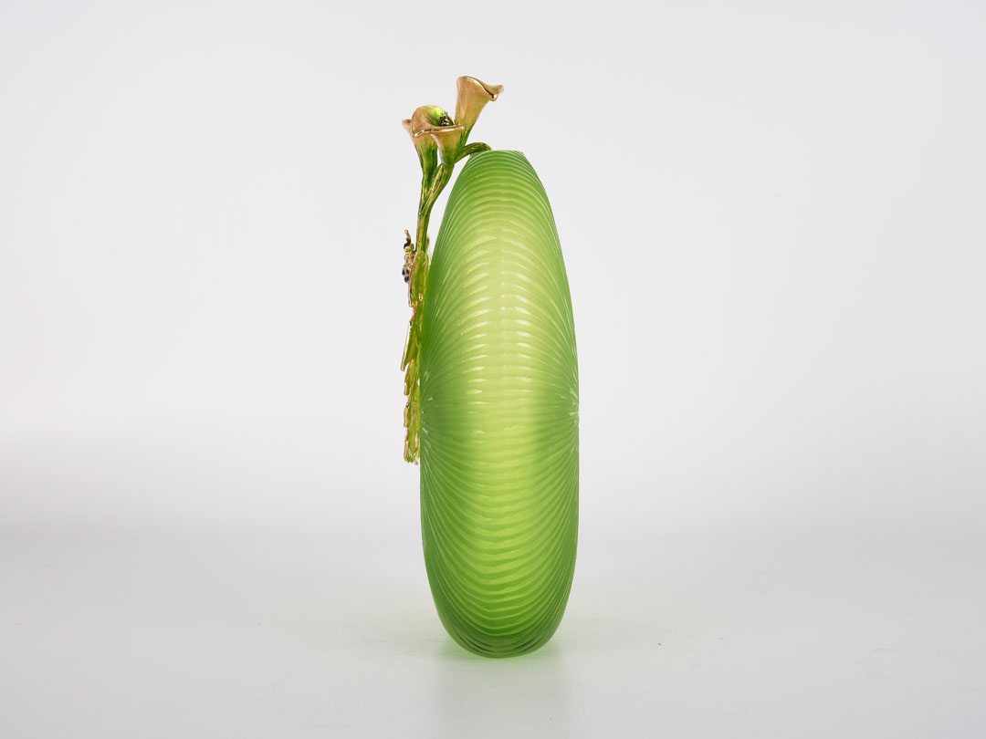 Green Glass Vase Decor & Monstera Metal
