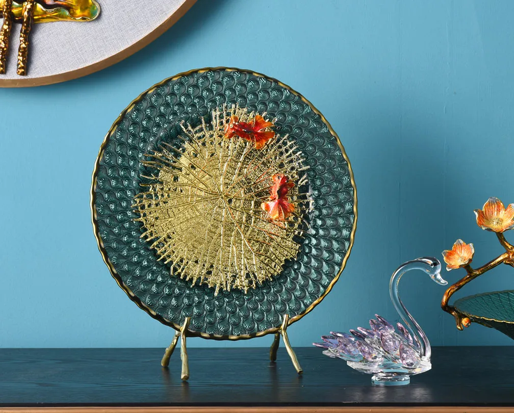 Нефрито-зеленый лист лотоса, золотая рыбка, тарелка, новая креативная эмалированная ручная работа в китайском стиле