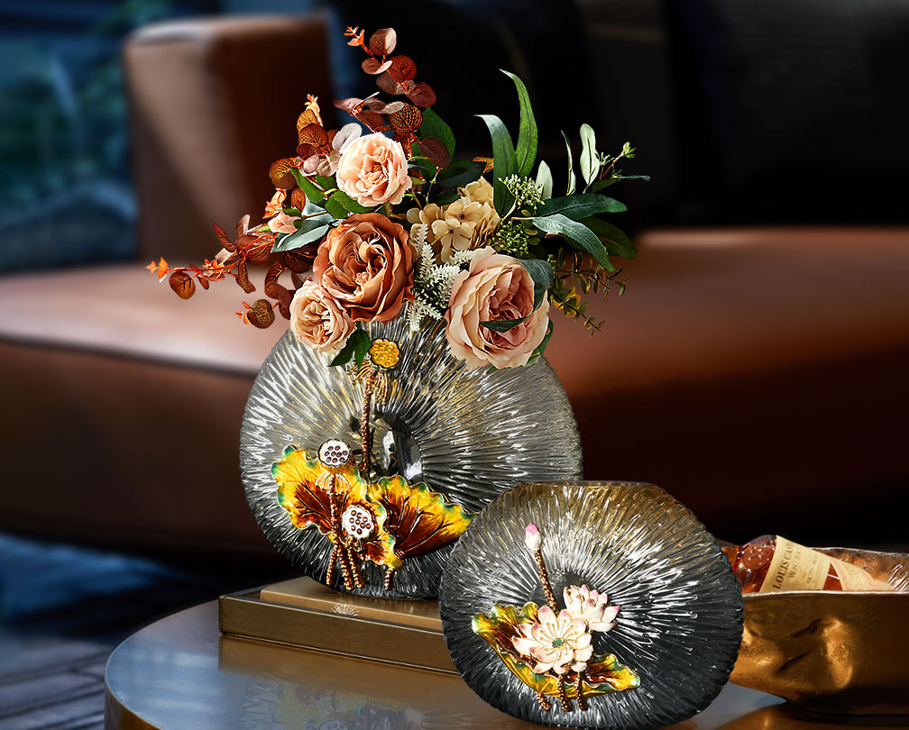 луксузен градиент кристално стакло вазна емајл занает лотос декорација