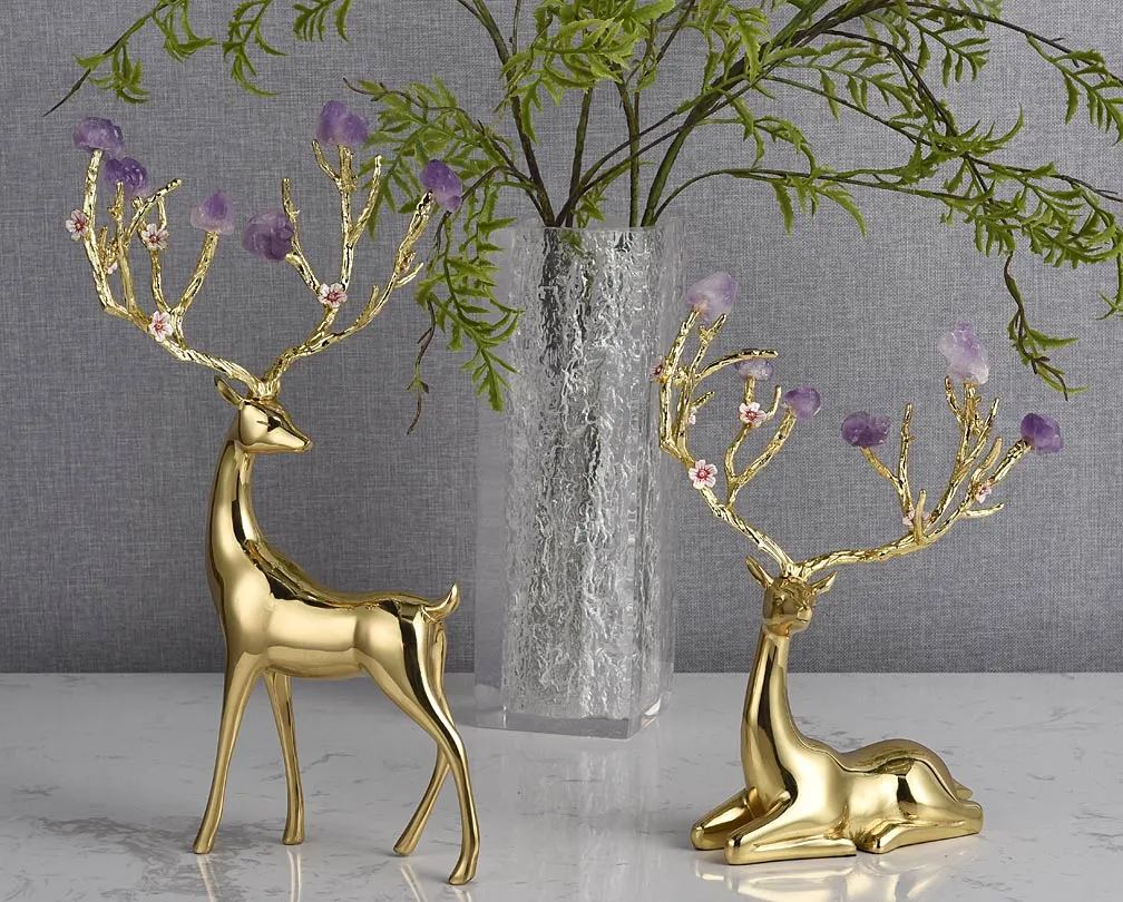 luxury new Chinese style Copper deer ornament artistic handicraft and gift