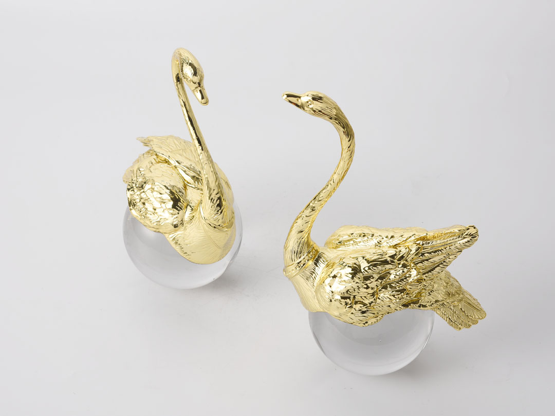 Metal Swan on Crystal Decor Sculpture Decorative Ornament