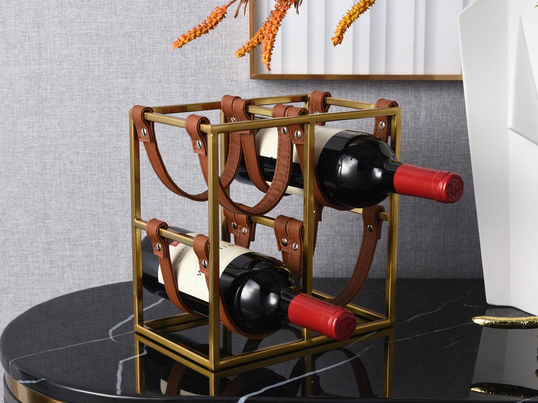 Многоетажна желязна и кожена прашка Cube Поставка за вино Поставка за бутилка