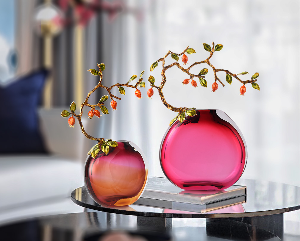 کھانے کی میز کے لیے نئے چینی طرز کے کرسٹل شیشے کے پھولوں کا اینمل گلدان تخلیقی اور خوبصورت زیور