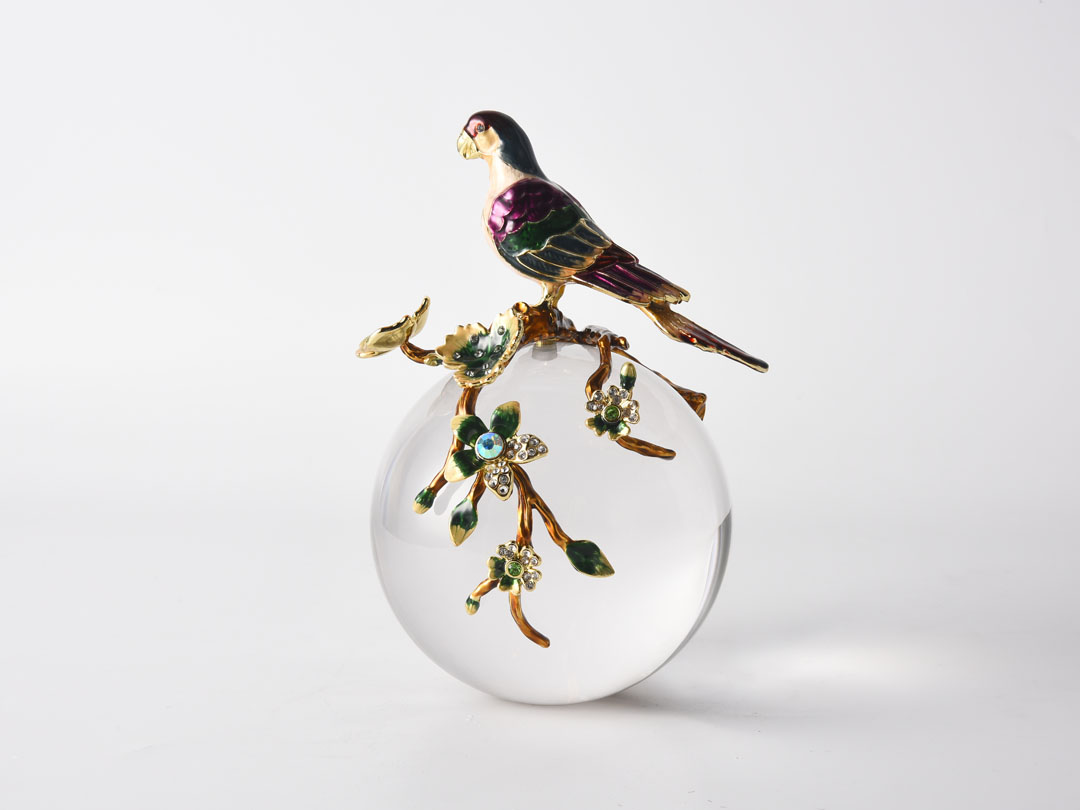 Parrot on Clear Crystal Sphere Decor Sculpture