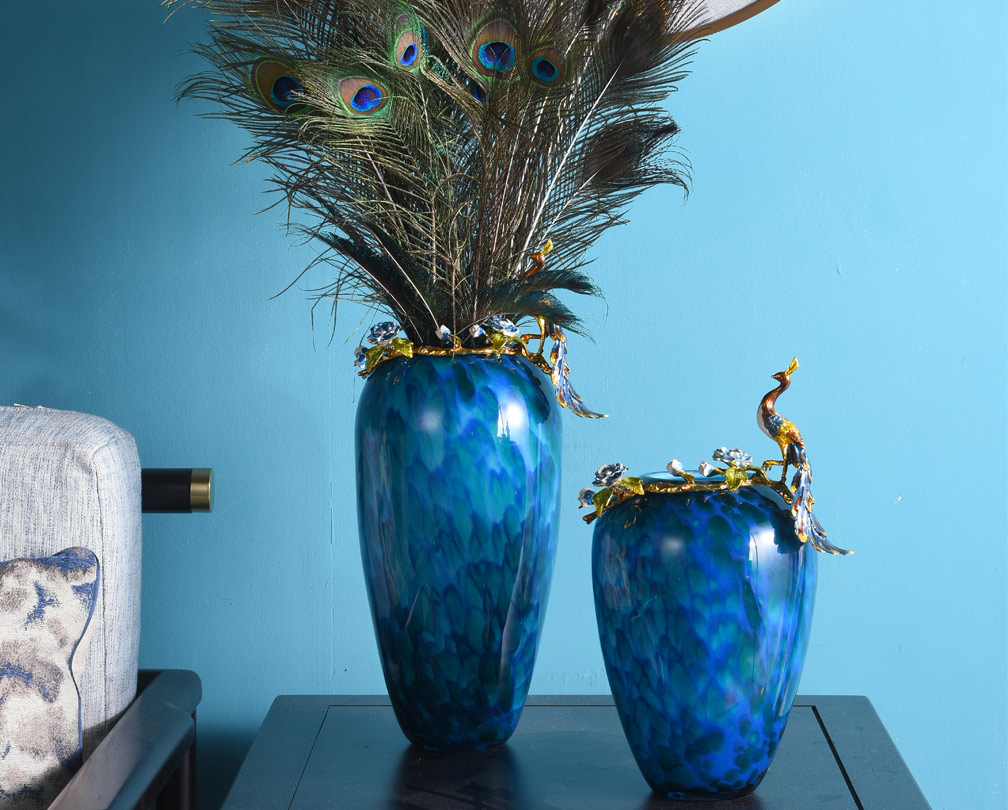 Peacock enamel glass vase luxury flower vase for living room