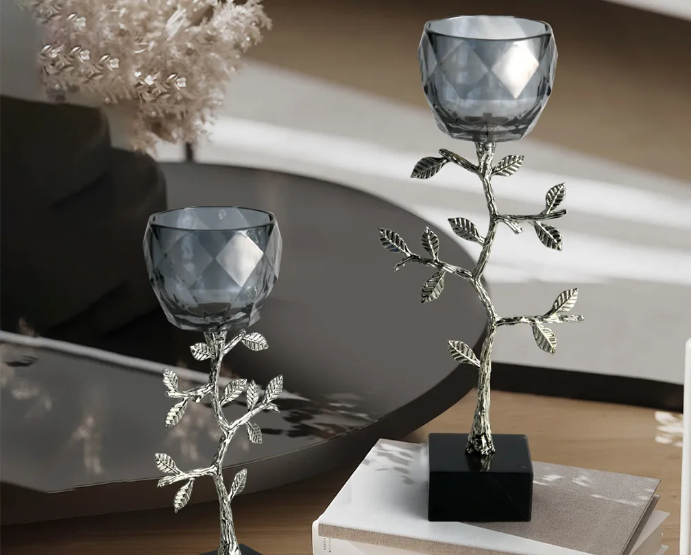 Smoke gray glass candle holder