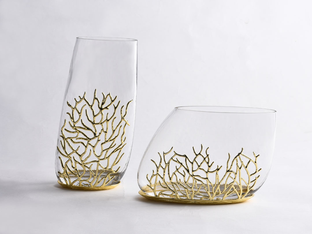 U formos skaidrus stiklas, padengtas koralų miegamojo vazos dekoru