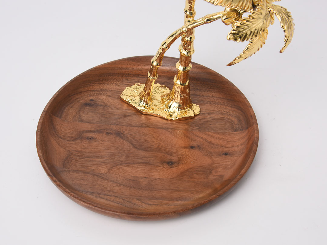 Wooden Decorative Tray with Coconut Metal Decoration