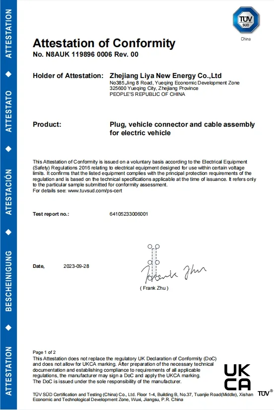 Cable de carga LIYA EV -UKCA