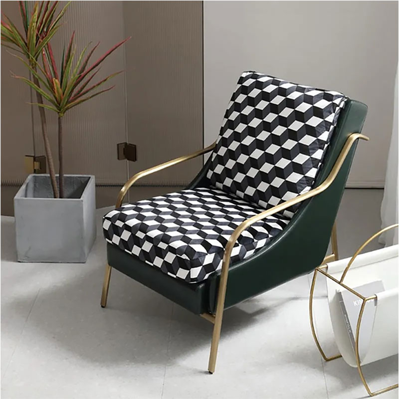 Chaise de loisirs en cuir quadrillé noir et blanc