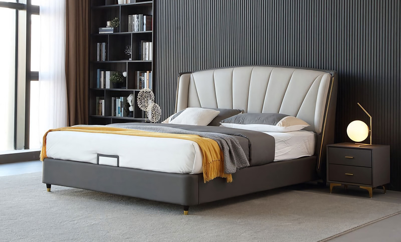 Modern minimalistisk sängdesignfunktioner hos modern minimalistisk säng.