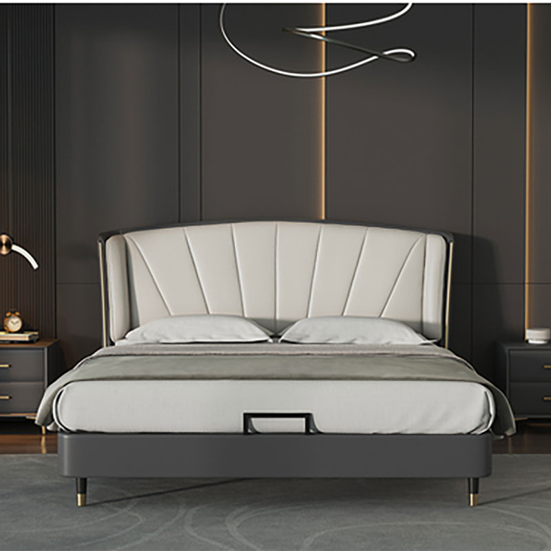 モダンなデザインの布張りベッド