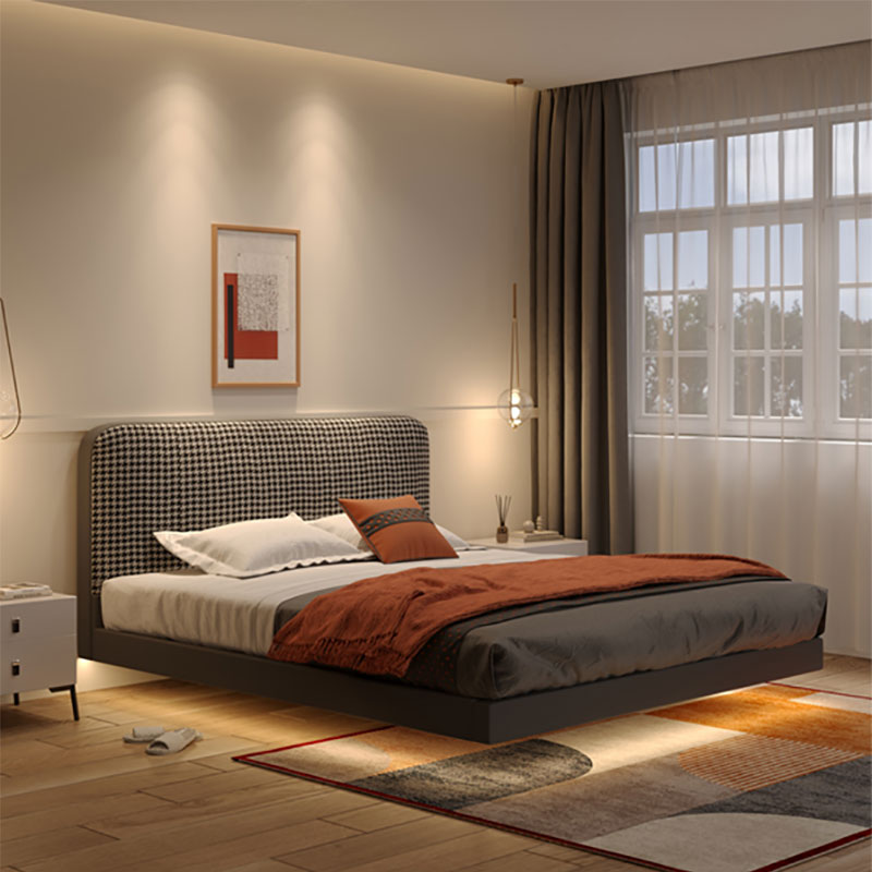 Lille lejlighed træ minimalistisk design flydende seng