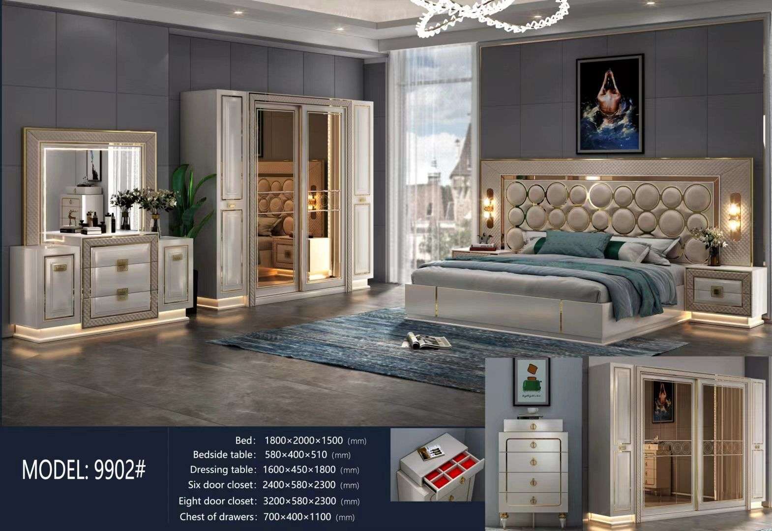 Einfaches, helles Luxus-Schlafzimmer-Set