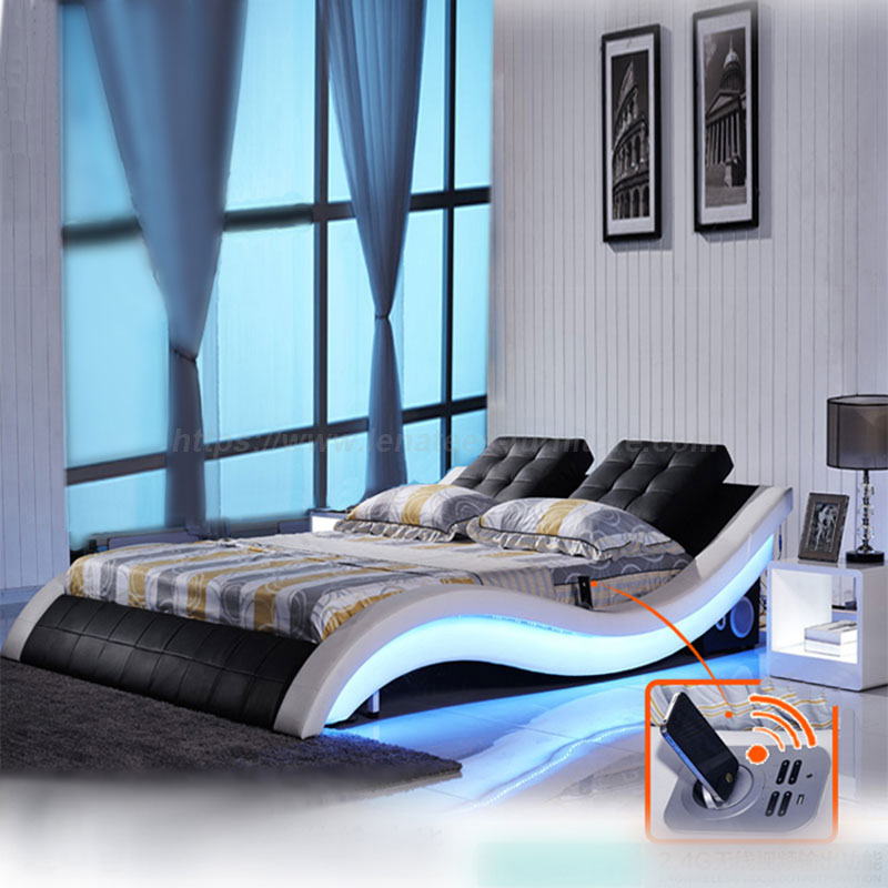 Estrutura de cama de couro com luz LED