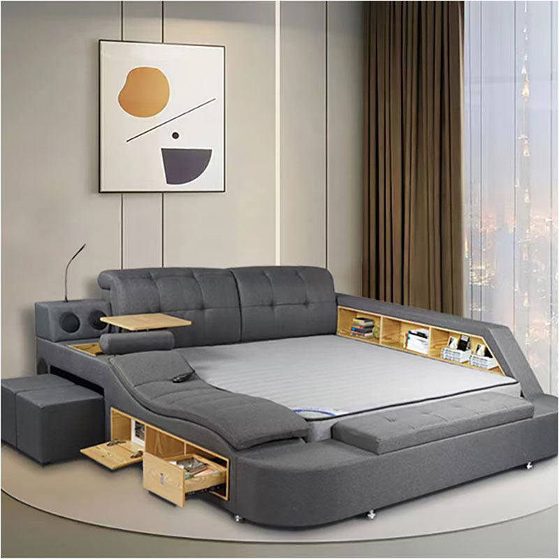 Moderni muotoilu älykäs sänky, jossa on hierontaa ja säilytystilaa