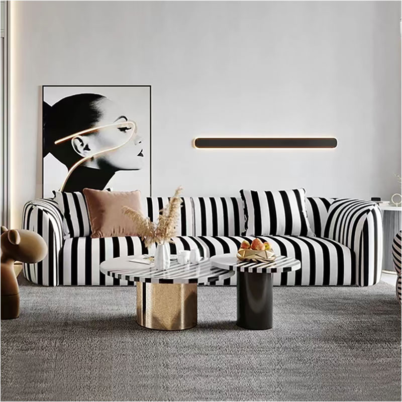 Sofá de tela blanco y negro de lujo, moderno y ligero