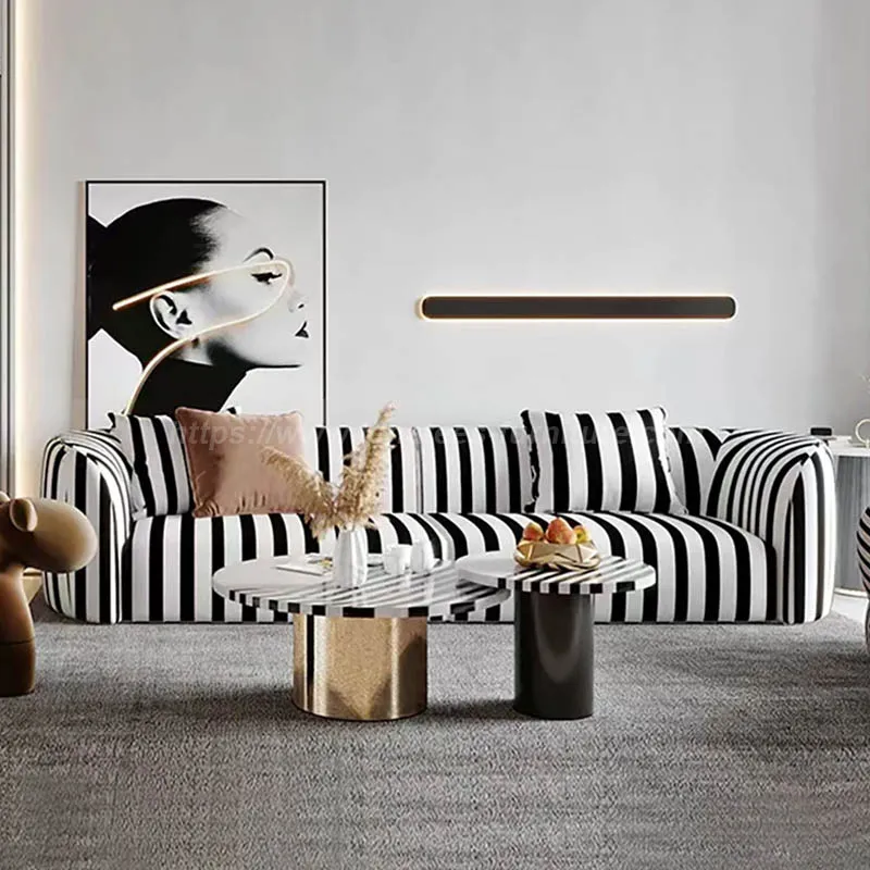 Modernes, leichtes, luxuriöses Sofa aus schwarzem und weißem Stoff