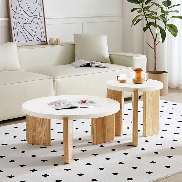 Table basse ronde en bois massif de style simple