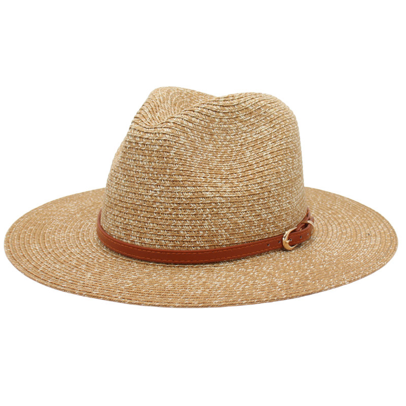 Cappello da spiaggia Fedora da uomo in paglia intrecciata di colore misto