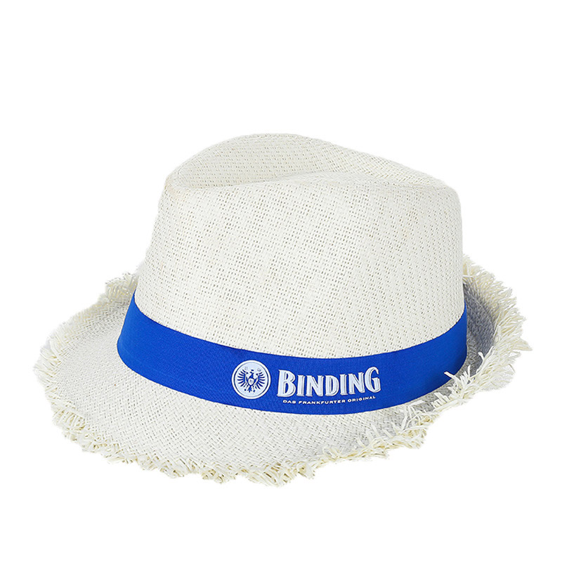 Cappello Trilby in paglia di carta bianca con logo personalizzato