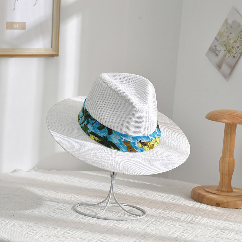 Cappello di paglia Fedora bianco con protezione solare dal design personalizzato