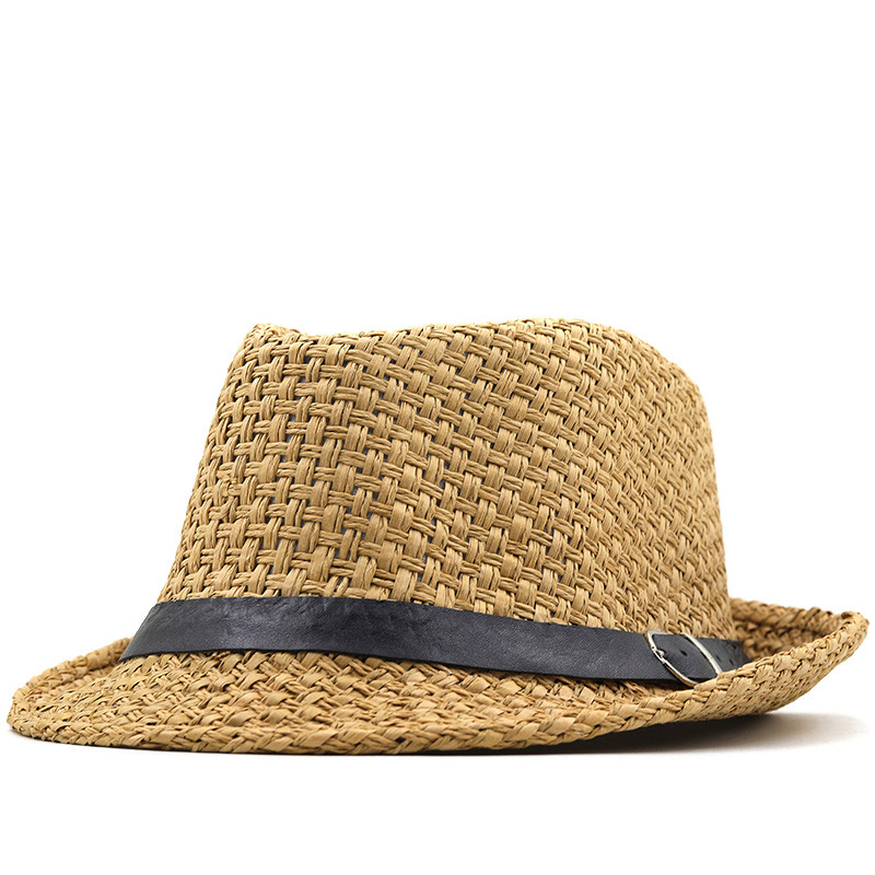 Mens Dark Brown Straw Cloth Trilby Sun Hat