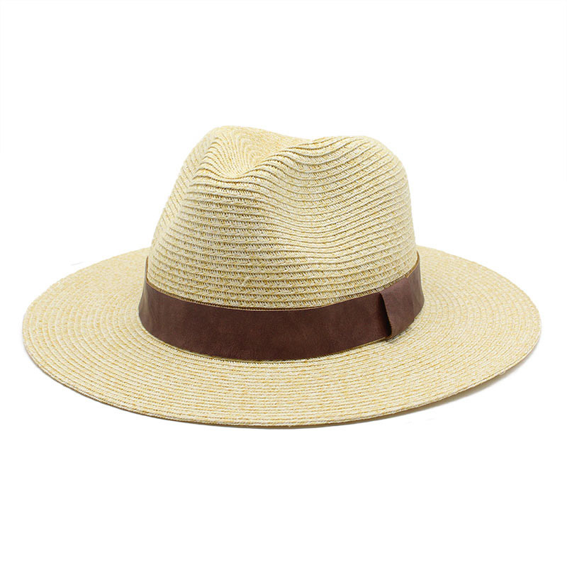 Custom Ribbon Mens Summer Wide Brim Fedora Straw Hat