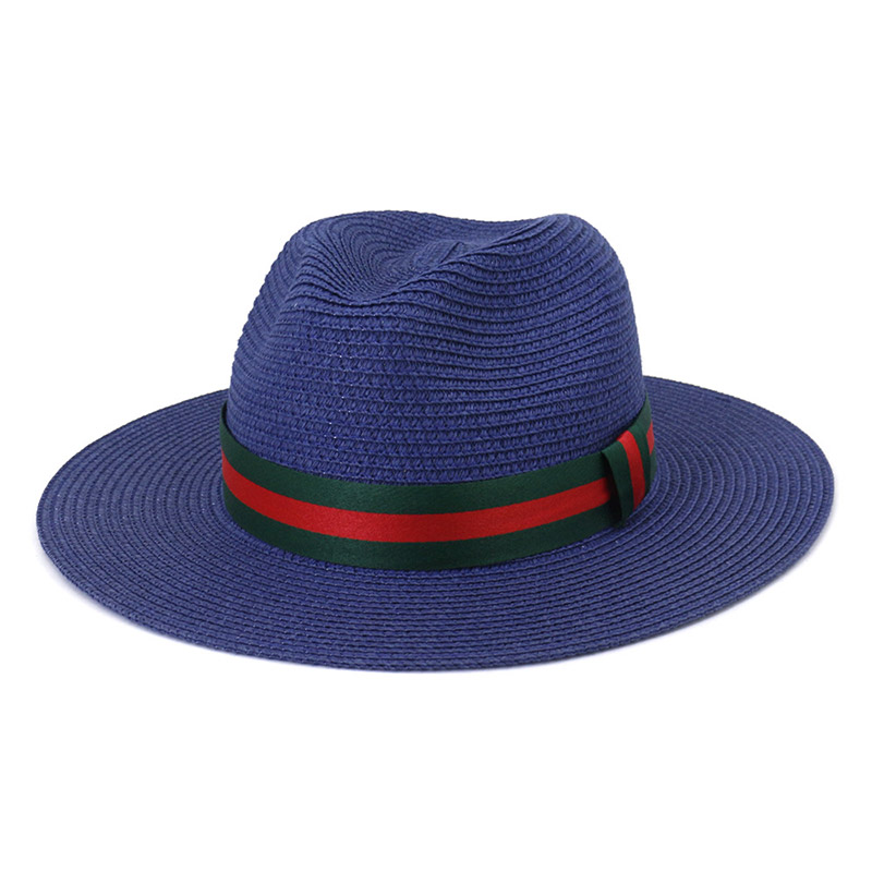Ribbon Trim Solid Color China Panama Straw Hat