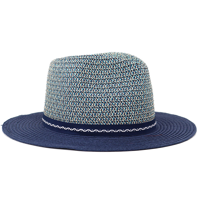 Cappello da sole Panam blu scuro da uomo in paglia intrecciata