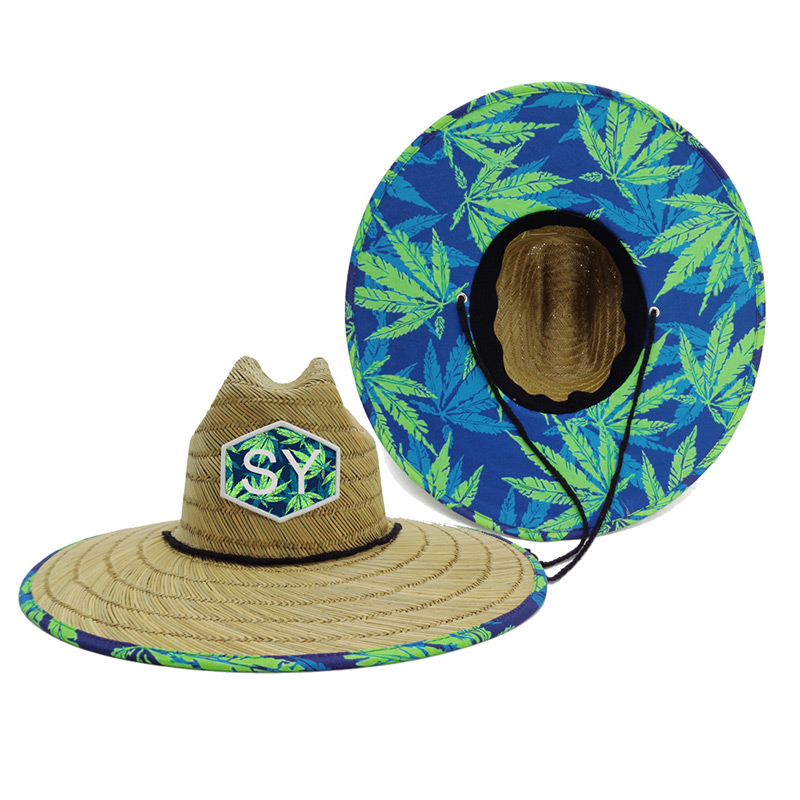 Cappello di paglia con stampa di foglie di palma