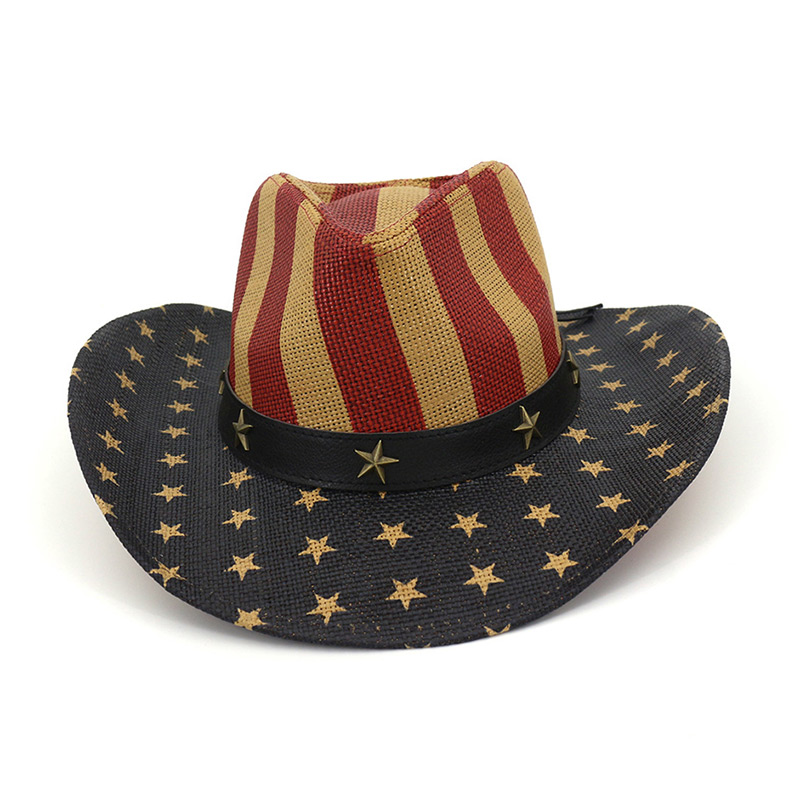 Cappello di paglia da cowboy con stampa bandiera