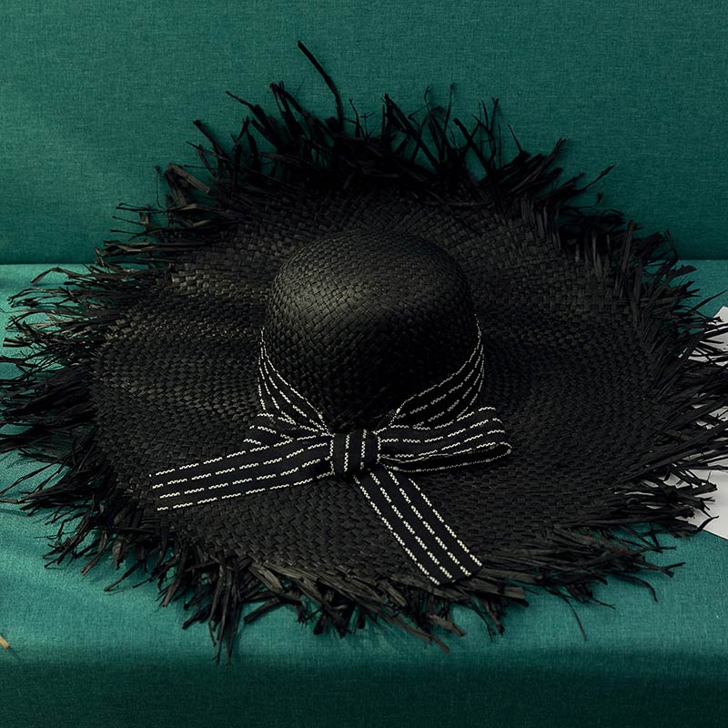 Mittatilaustyönä värjätty musta Raffia Straw Lady Floppy Hat