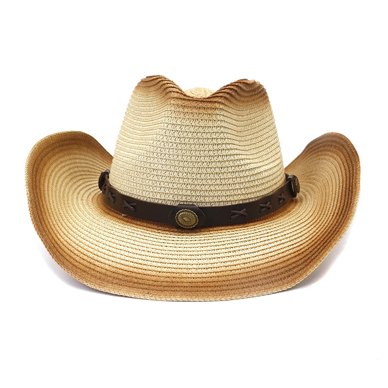 Cappello di paglia da cowboy con cintura in pelle