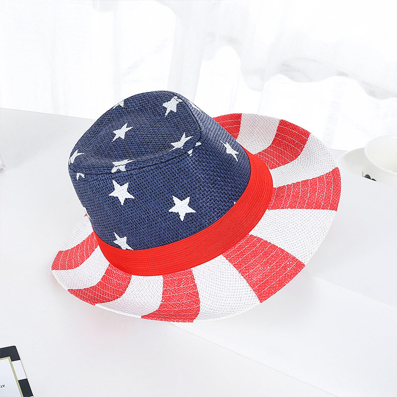 Cappello di paglia da cowboy occidentale con bandiera degli Stati Uniti