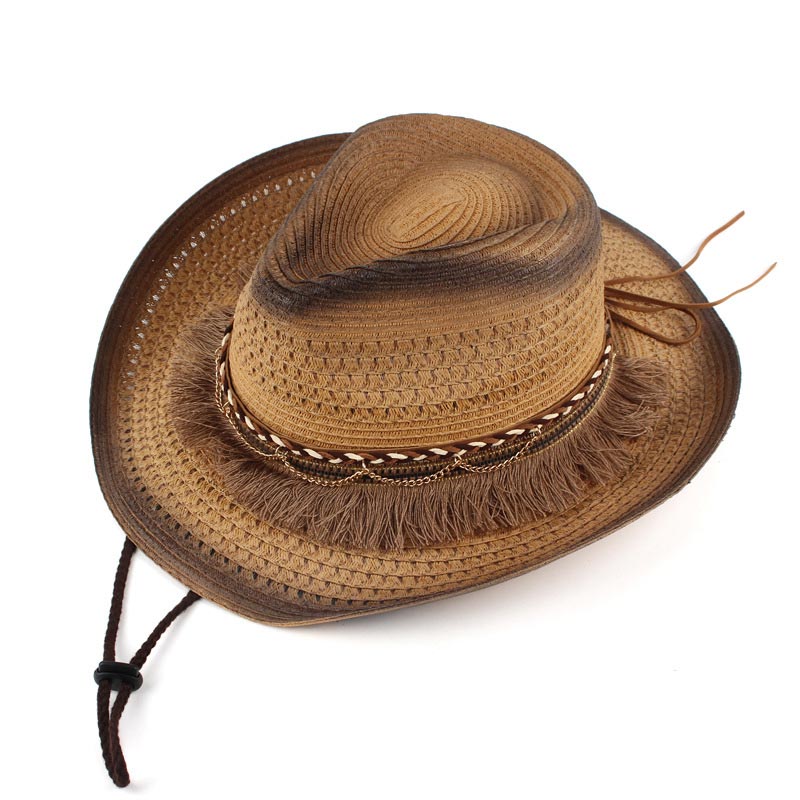 Cappello di paglia da cowboy con nappa